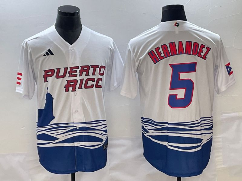 Men 2023 World Cub Puerto Rico #5 Hernandez White Nike MLB Jersey6